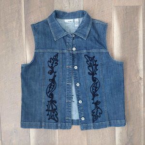 Chico’s Platinum Soutache Embroidered Denim Vest